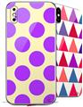 2 Decal style Skin Wraps set for Apple iPhone X and XS Kearas Polka Dots Purple On Cream