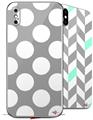 2 Decal style Skin Wraps set for Apple iPhone X and XS Kearas Polka Dots Whtie On Gray