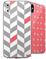 2 Decal style Skin Wraps set for Apple iPhone X and XS Chevrons Gray And Coral