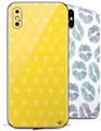 2 Decal style Skin Wraps set for Apple iPhone X and XS Hearts Yellow On White