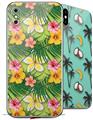 2 Decal style Skin Wraps set for Apple iPhone X and XS Beach Flowers 02 Sage Green