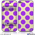 iPhone 4 Decal Style Vinyl Skin - Kearas Polka Dots Purple On Cream (DOES NOT fit newer iPhone 4S)